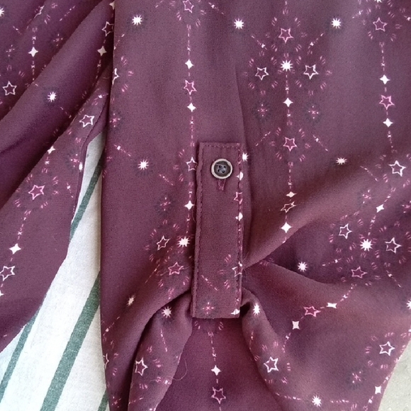 Womans L Maurices Red Relaxed 3/4 Sleeve Mandarin Collar Blouse Celestial - Picture 3 of 5